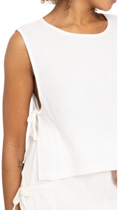 FREE MB COTTON GAUZE SIDE TIE TANK TOP WHITE