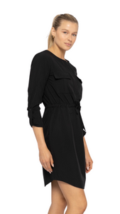 FREE MB STRETCH WOVEN SCOOP NECK DRESS BLACK