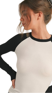 FREE KIM RAGLAN LONG SLEEVES TANK TOP WHITE/BLACK