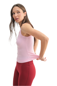 FREE MB SQUARE NECK MICRO RIBBED TANK TOP COOL PINK