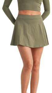 FREE KIM RUTCHED CROP & FLARE A-LINE SKORT SET SAGE