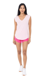 FREE MB V NECK TANK TOP WITH CURVED HEM PINK