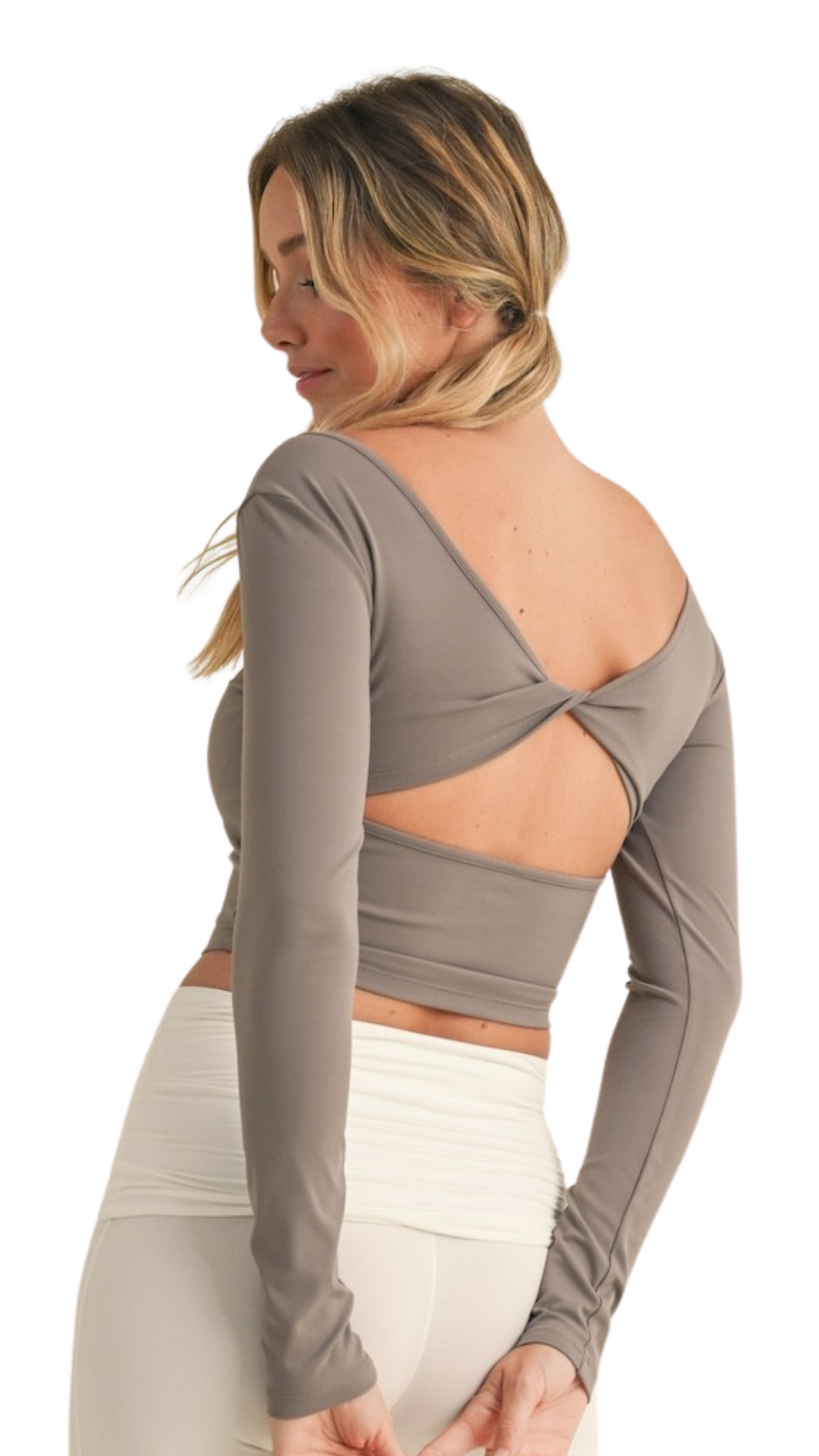 FREE KIM TWIST BACK LONG SLEEVES TANK TOP TAUPE