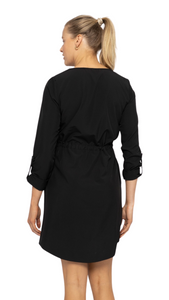 FREE MB STRETCH WOVEN SCOOP NECK DRESS BLACK