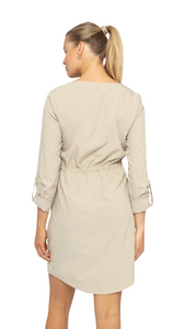 FREE MB STRETCH WOVEN SCOOP NECK DRESS KHAKI