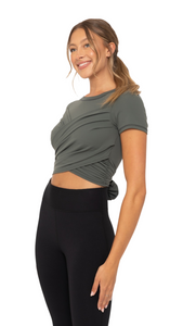 FREE MB ACTIVE RUCHED TOP WITH BOW URBAN GREY