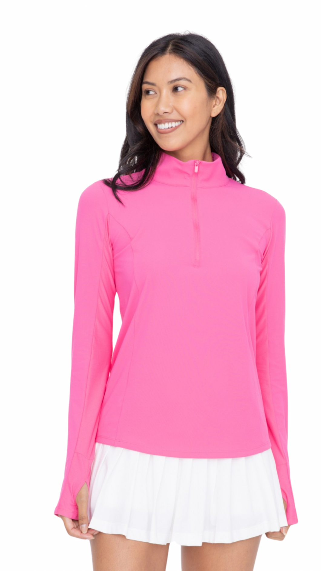 FREE MB ZIP MOCK NECK LONG SLEEVE TANK TOP HOT PINK