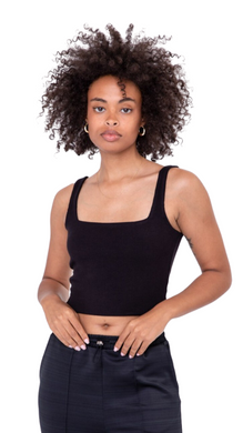 FREE MB DOUBLE LINED RIBBED SQUARE NECK TANK TOP BLACK