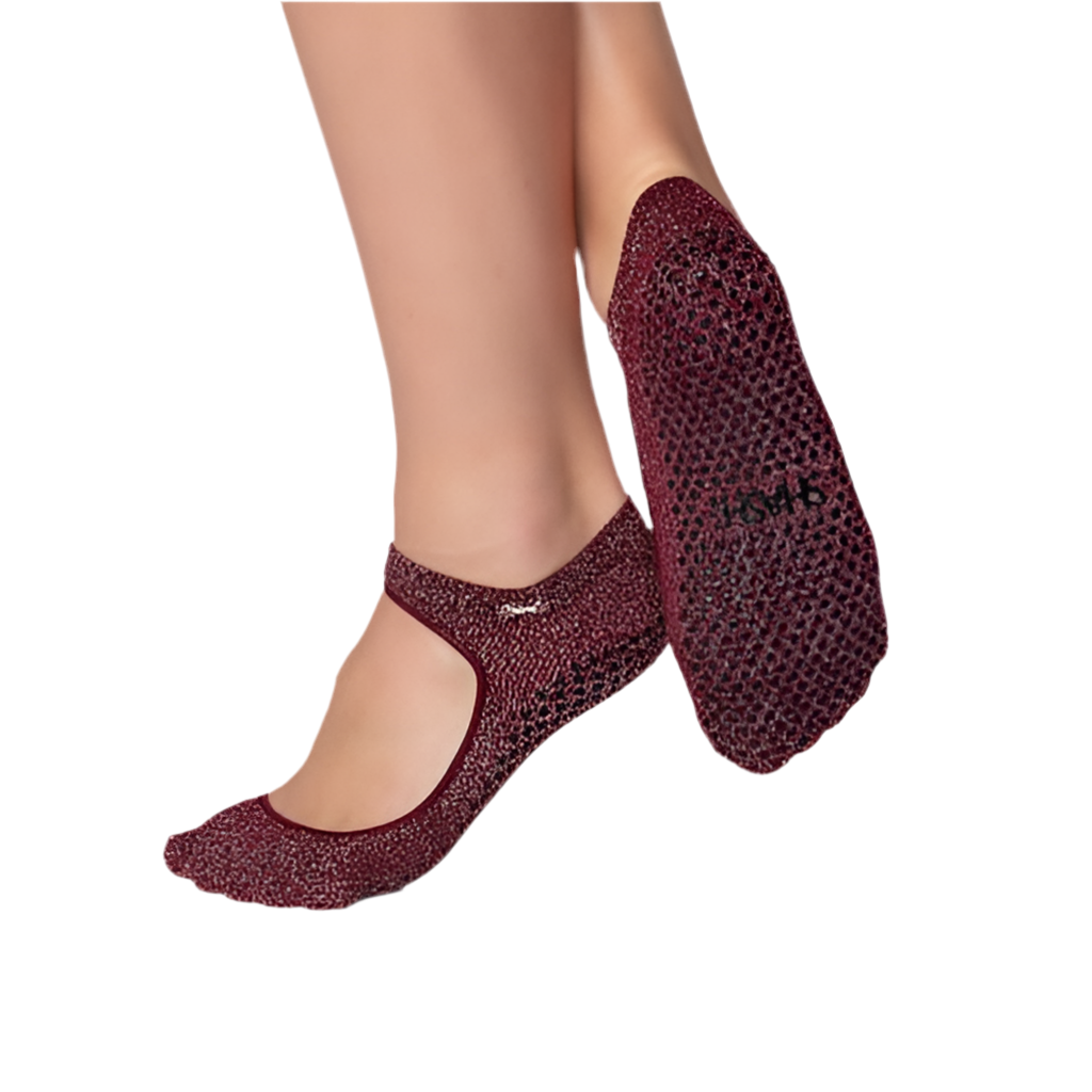 Shashi Sweet Open-Top Socks Shimmer Burgundy Silver
