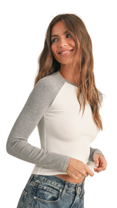 FREE KIM RAGLAN LONG SLEEVES TANK TOP WHITE/GREY