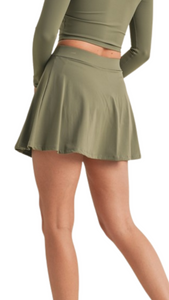 FREE KIM RUTCHED CROP & FLARE A-LINE SKORT SET SAGE