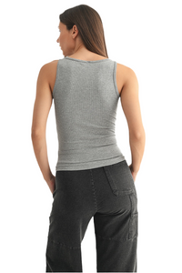 FREE MB SQUARE NECK MICRO RIBBED TANK TOP HEATHER GREY