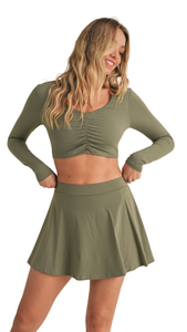 FREE KIM RUTCHED CROP & FLARE A-LINE SKORT SET SAGE