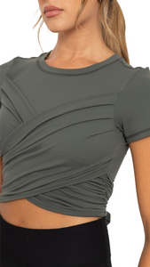 FREE MB ACTIVE RUCHED TOP WITH BOW URBAN GREY