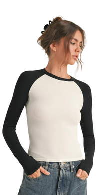 FREE KIM RAGLAN LONG SLEEVES TANK TOP WHITE/BLACK