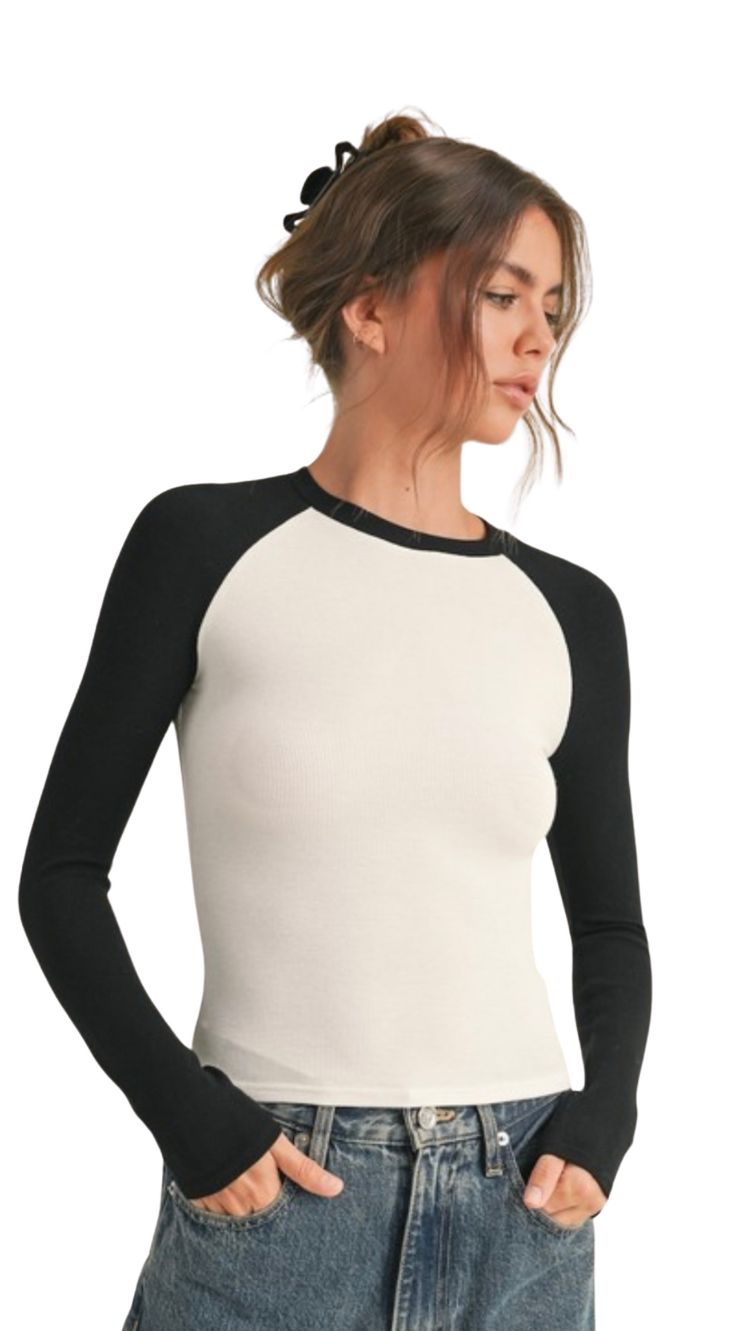 FREE KIM RAGLAN LONG SLEEVES TANK TOP WHITE/BLACK